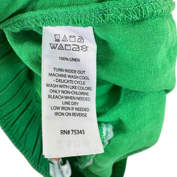 C & C Linen Green 100% Linen Drawstring Elastic Waist Casual Shorts Size L - Picture 6 of 6